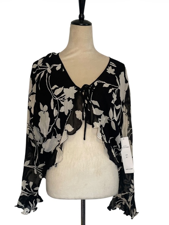 Temptation Tops - 90s Deadstock Temptation Floral Ruffle Tie Front Shrug Cardigan XL NWT